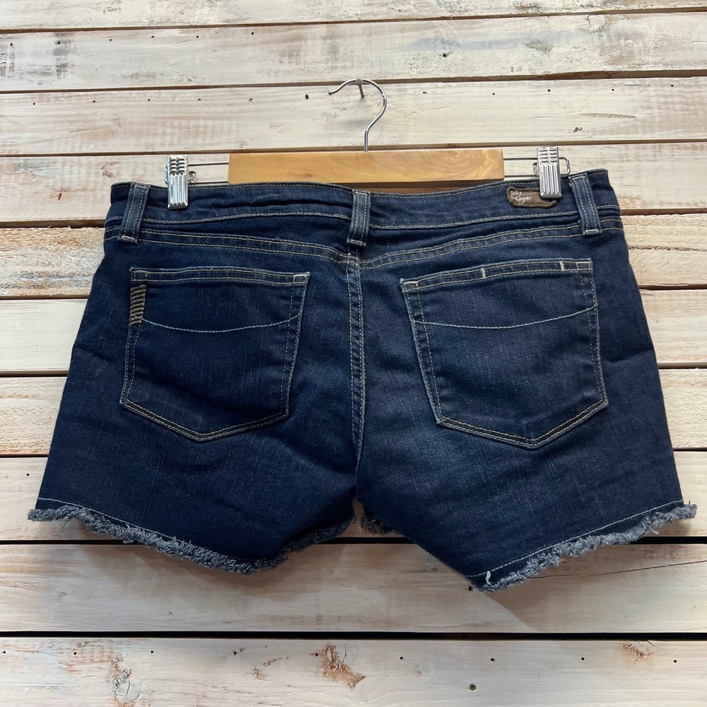 Paige Premium Denim Cut Off Shorts Low Rise Dark Wash Frayed Hem Size 31 Y2K - Picture 3 of 8